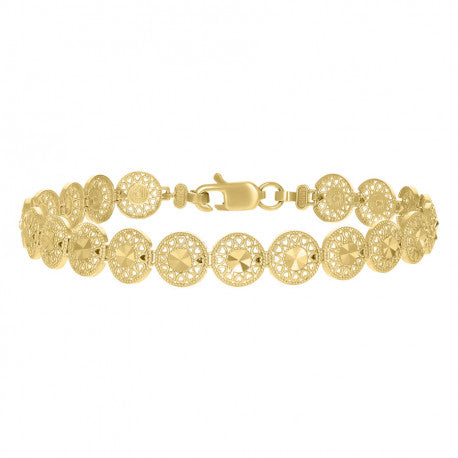 10k Yellow Gold Heart Round Diamond Cut Design Bracelet, 7 inches with Lobster Clasp