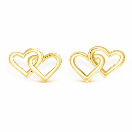 10K yellow gold intertwined hearts stud earrings
