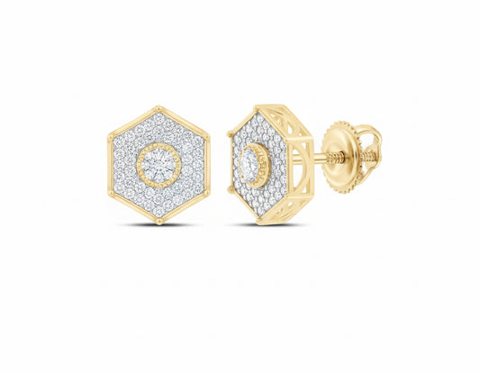 10K yellow gold hexagon stud earrings with 3/8 carat natural diamonds