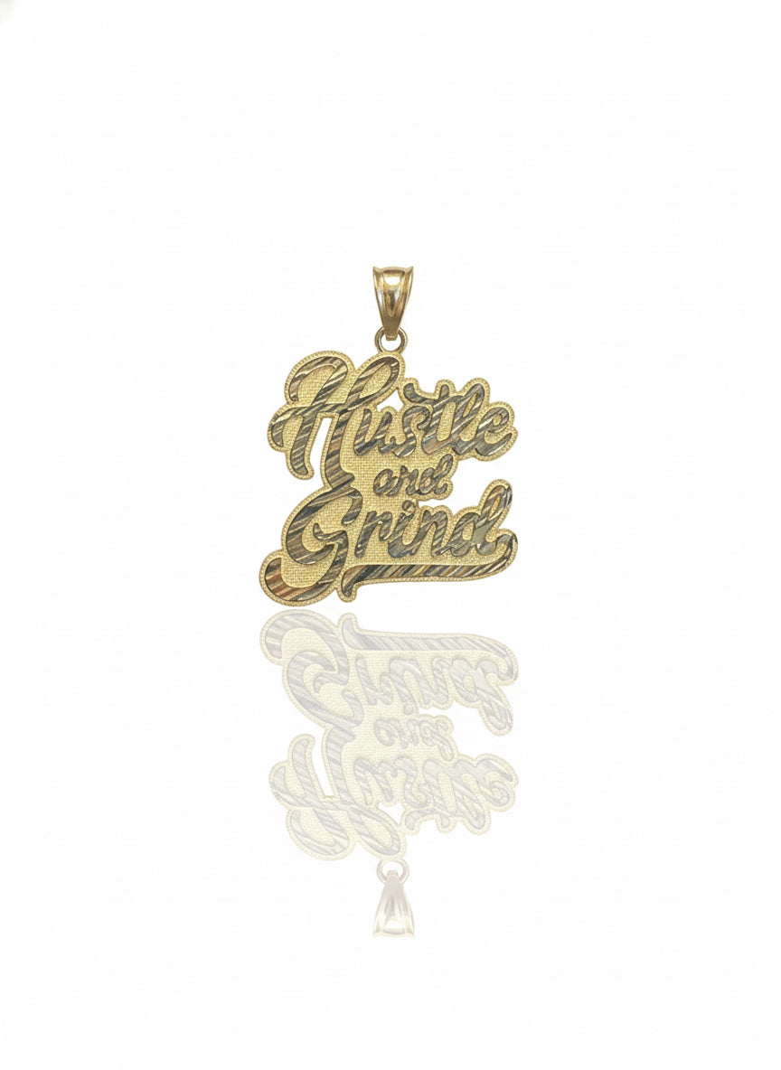 10k yellow gold Hustle & Grind diamond cut charm front view