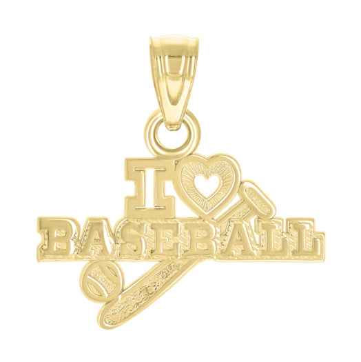 10k yellow gold I love baseball charm
