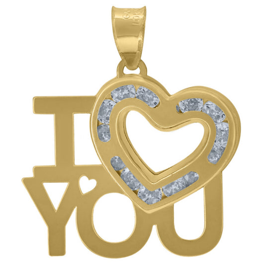 10k yellow gold 'I Love U' charm with heart design