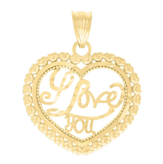 I Love U heart-shaped pendant in 10K gold, perfect gift for loved ones