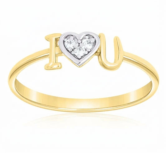 10K yellow gold women's I Love You heart ring with cubic zirconia