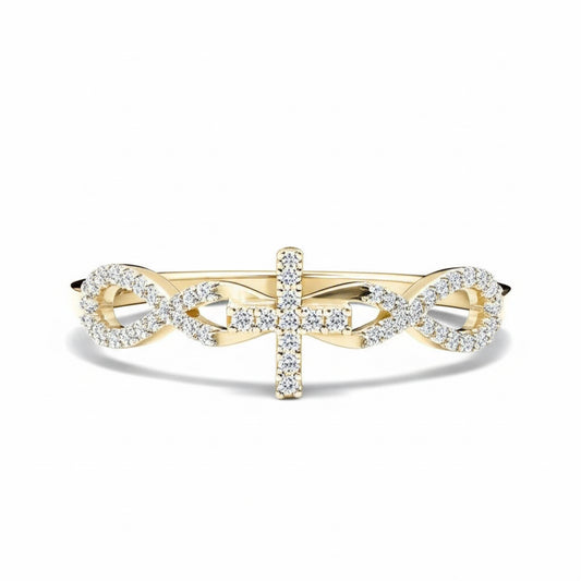 Infinity Cross Diamond Ring – 10k Yellow Gold Women’s Jewelry