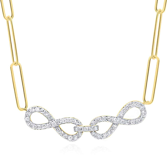10k Yellow Gold Infinity Paperclip Link 1/4 Cttw Diamond 18 Inch Necklace