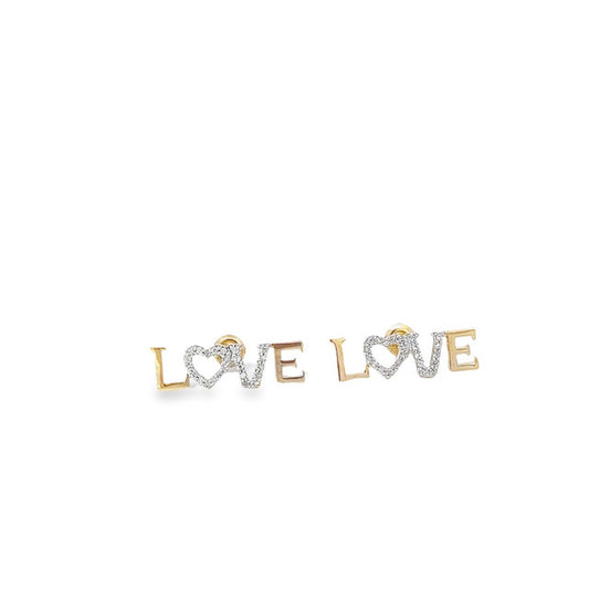 Elegant 10k yellow gold love earrings featuring 1/13 carat diamonds