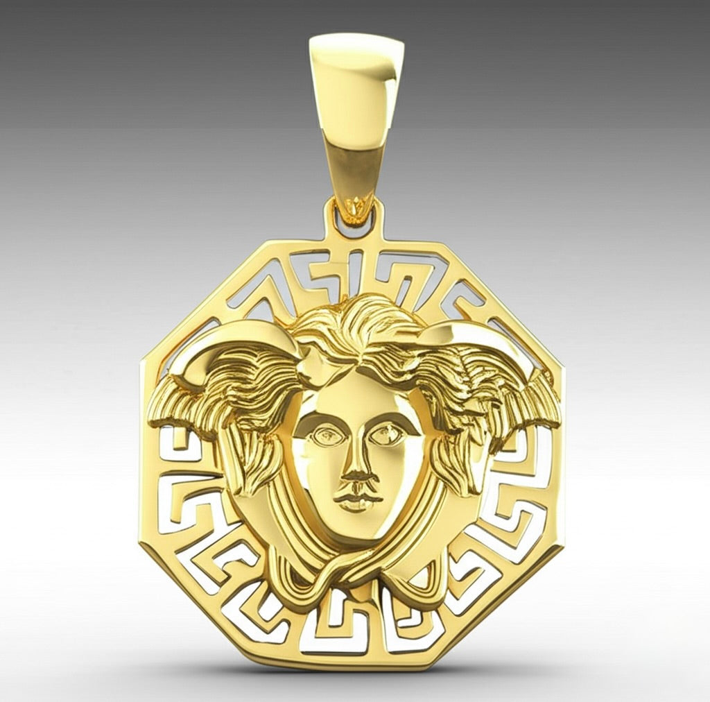 10K yellow gold Medusa head charm inspired by Versace design – solid gold pendant