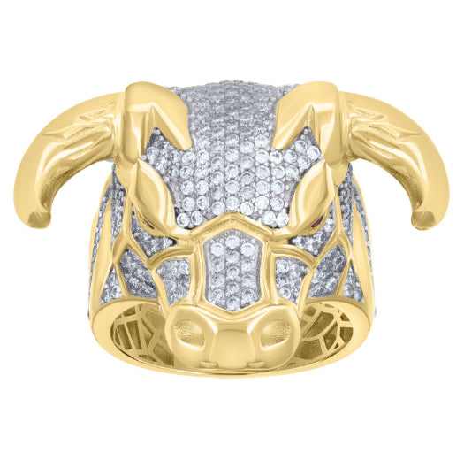 10K Yellow Gold Men’s Bull Head Animal Ring with Cubic Zirconia – Size 10, featuring an intricate bull head design for a bold and powerful look.