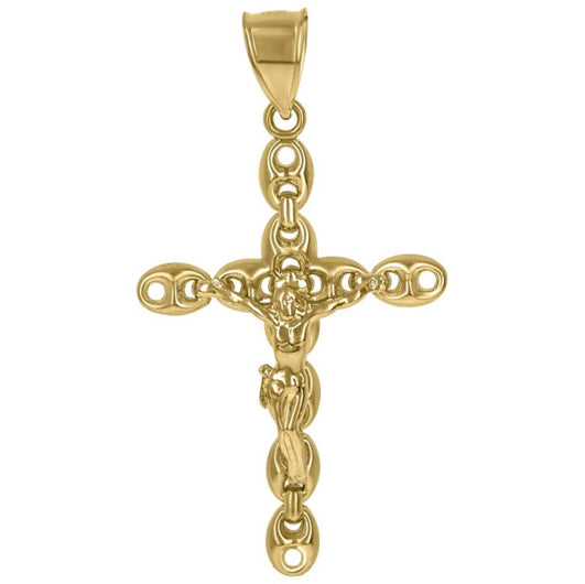 10k yellow gold men's crucifix mariner anchor link charm pendant