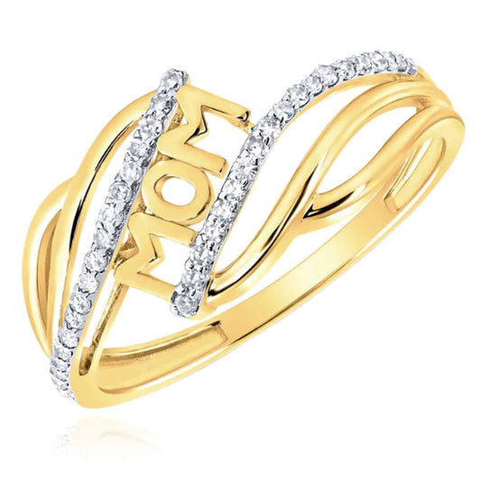 Beautiful 10k Yellow Gold MOM Ring featuring 1/6 Cttw diamonds, size 7, for Mother's Day.