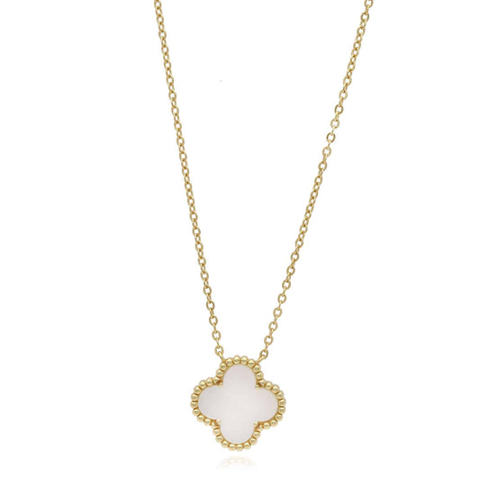 Mother of Pearl Clover Necklace – 10K Gold, Diamond Cut, 18–20" Chain