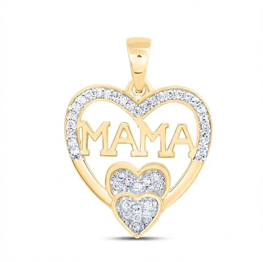 10K Yellow Gold Natural Diamond Mom Heart Pendant 1/8 CTTW