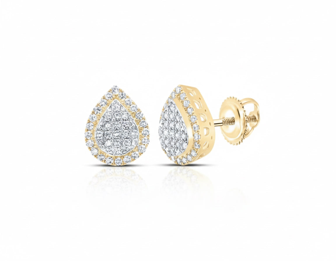 Gold and diamond earrings on a white background