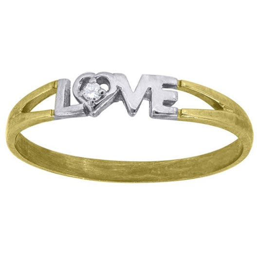 10K yellow gold love promise ring with white sapphire, size 7