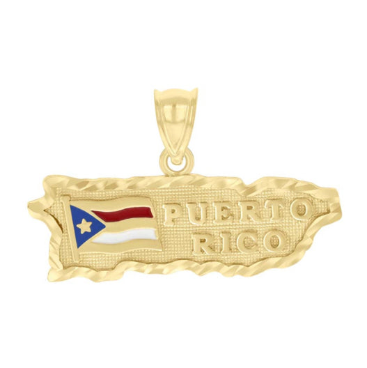 10K Yellow Gold Puerto Rico Charm, detailed gold pendant