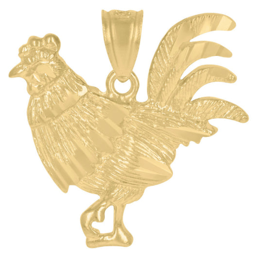 10k Yellow Gold Rooster Charm with 21.4mm Height and 21.3mm Width - Detailed Pendant for Necklace or Bracelet