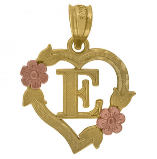 10k Yellow Gold & Rose Heart 'E' Initial Charm