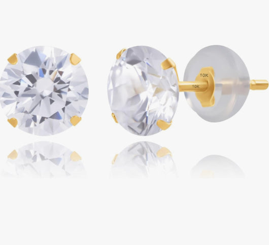 10K Yellow Gold Round Cubic Zirconia 6mm Stud Earrings – Elegant sparkling studs