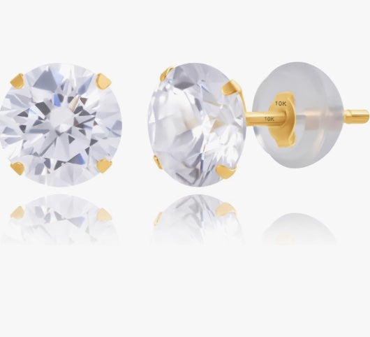 10K Yellow Gold Round Cubic Zirconia 7mm Stud Earrings – Sparkling elegant studs