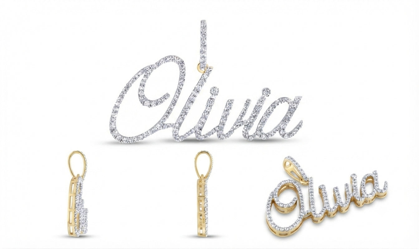Personalized Olivia Gold Pendant with Diamonds