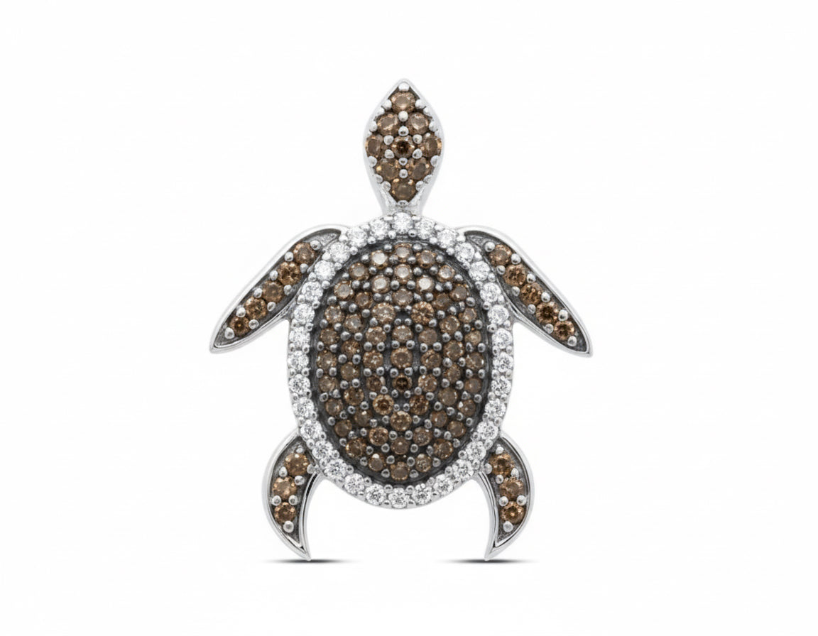 10k yellow gold sea turtle pendant with 3/8 CTTW round brown diamonds