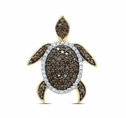 10k yellow gold sea turtle pendant with 3/8 CTTW round brown diamonds