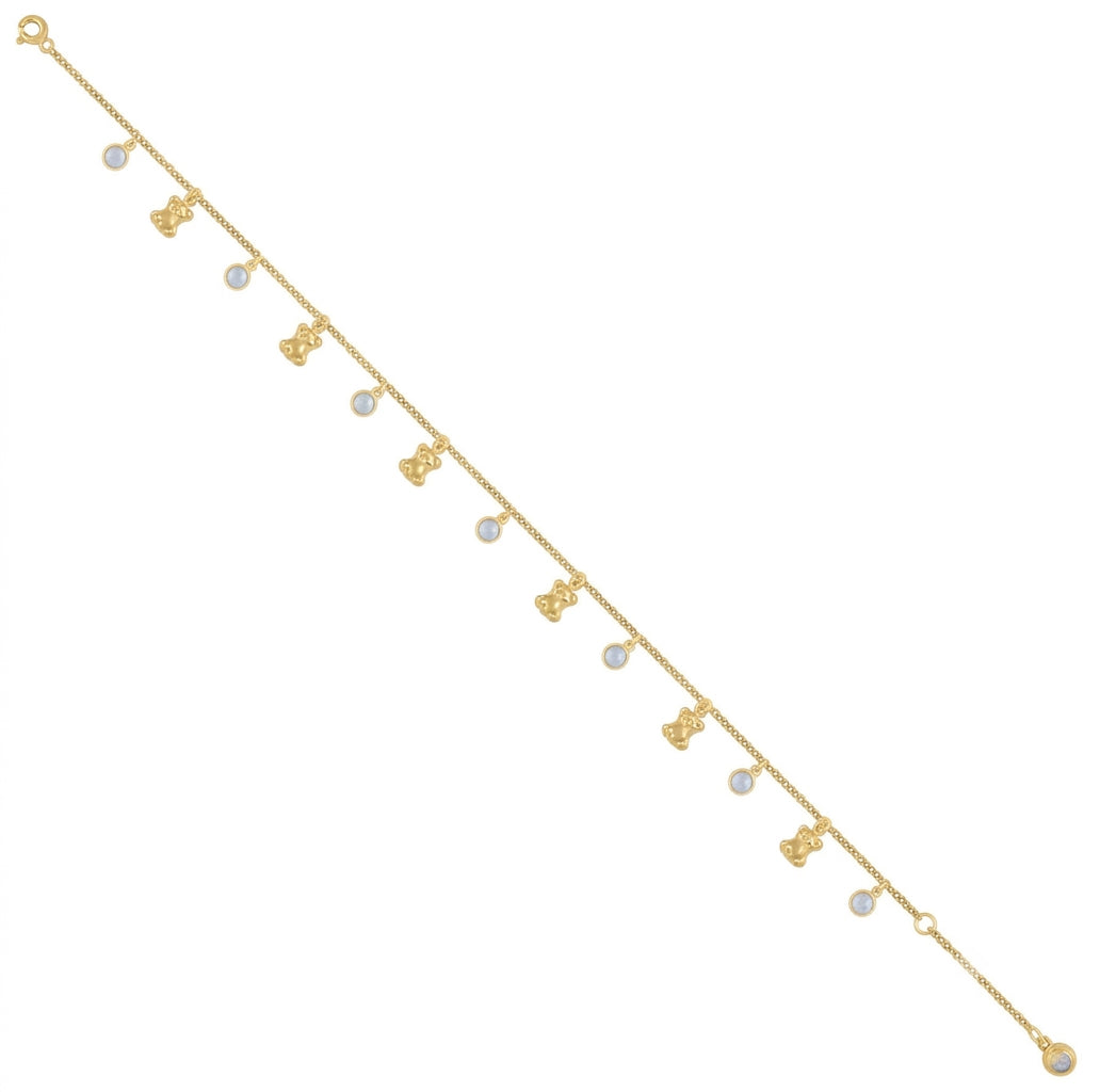 Women's 10K yellow gold anklet featuring a cubic zirconia teddy bear 