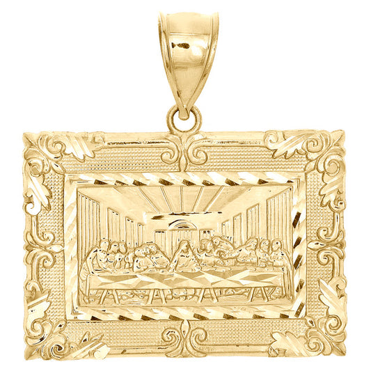 10k yellow gold The Last Supper charm pendant with intricate religious design