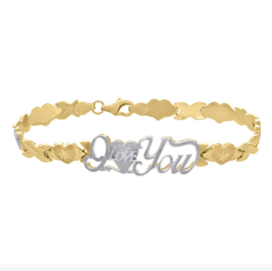 10K yellow gold Turkish 'I Love You' bracelet 7 inches