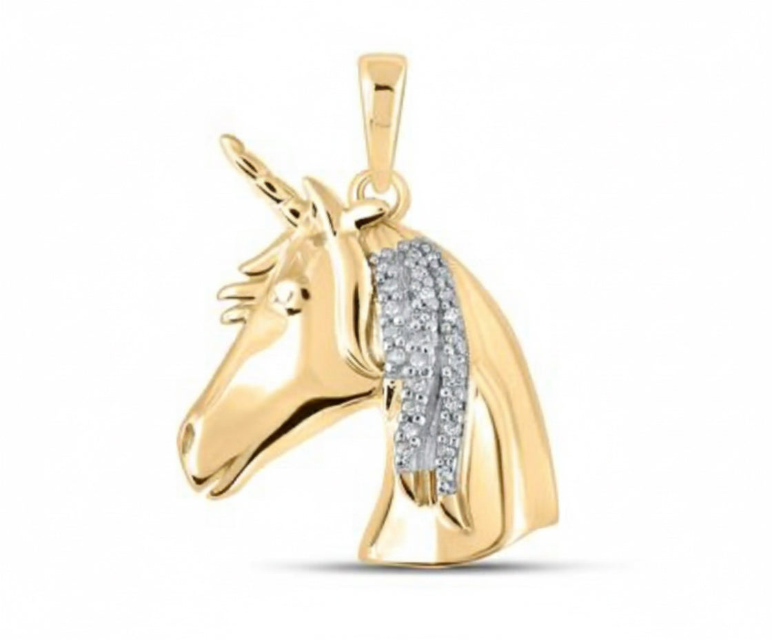 10k yellow gold diamond unicorn charm