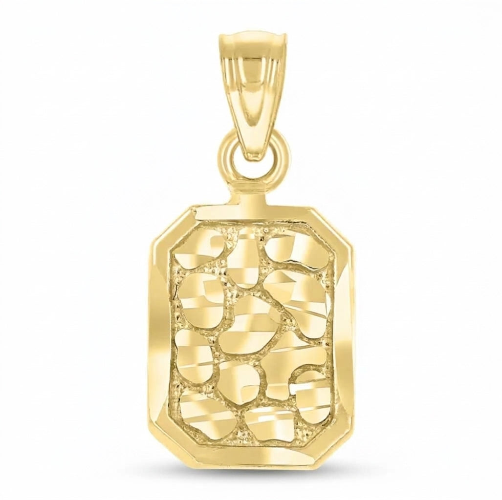 10K yellow gold unisex nugget octagon pendant, 20 mm high and 8.9 mm wide