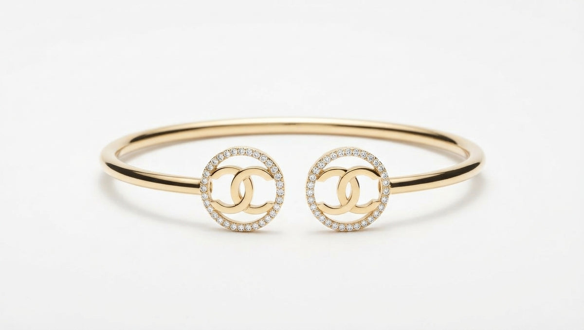 10K yellow gold white sapphire bangle bracelet