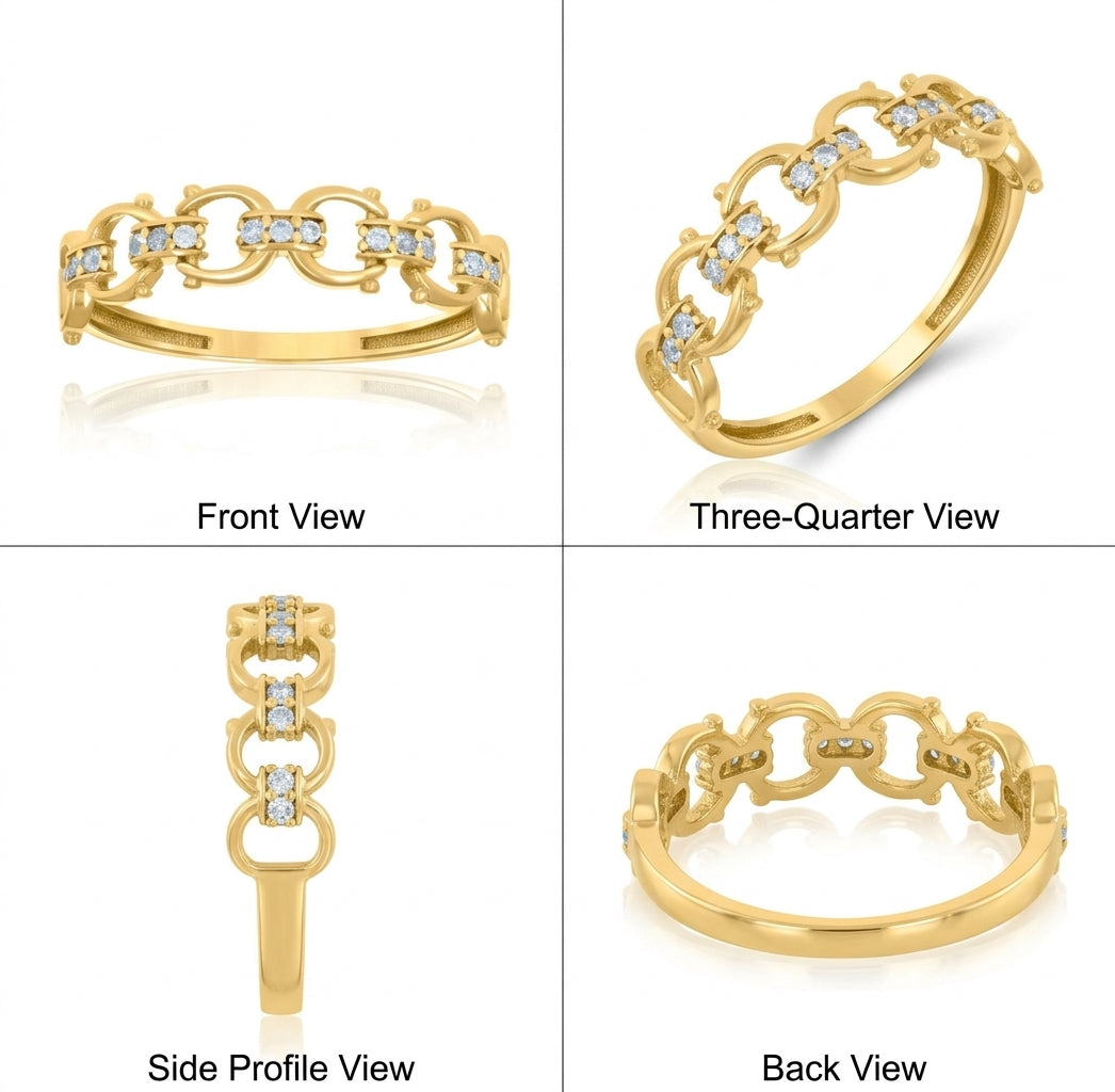 10K yellow gold women's designer ring with cubic zirconia-inspired design different angles