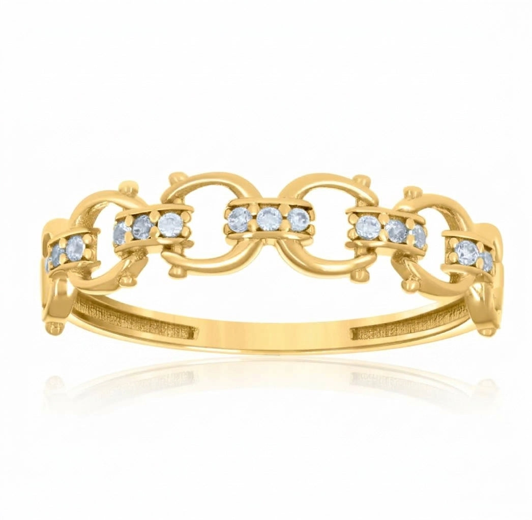 10K yellow gold women's designer ring with cubic zirconia-inspired design