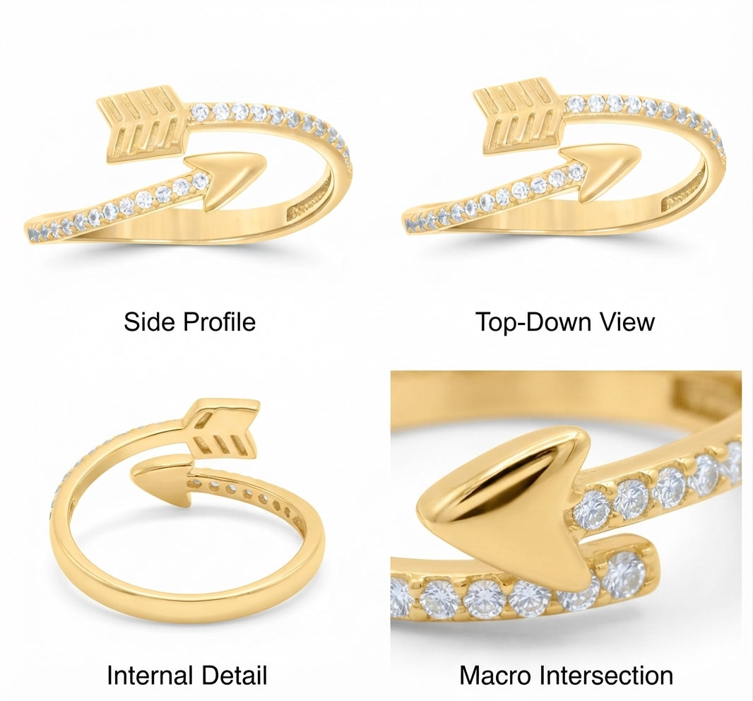 Women's 10K yellow gold ring with love arrow design