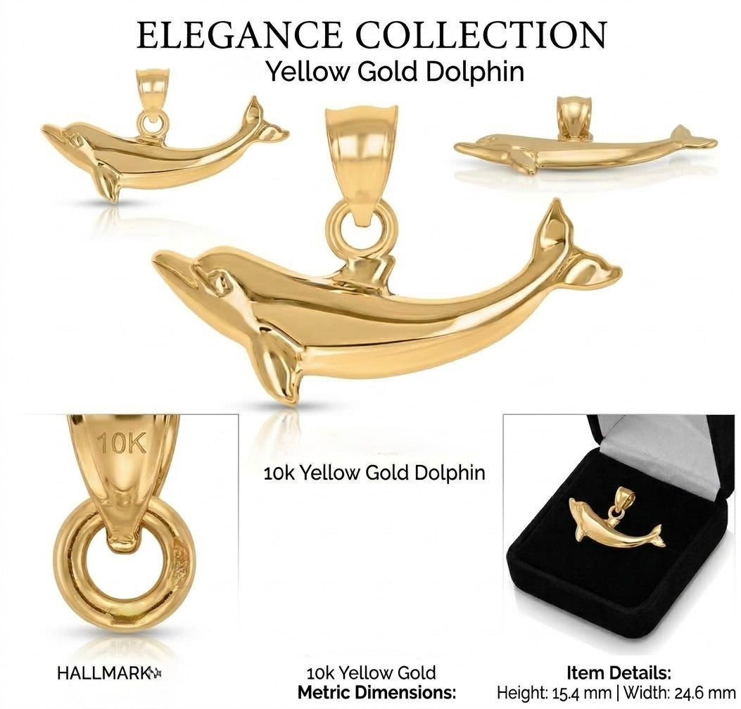 10K yellow gold women's dolphin charm featuring an elegant ocean-inspired design different angles