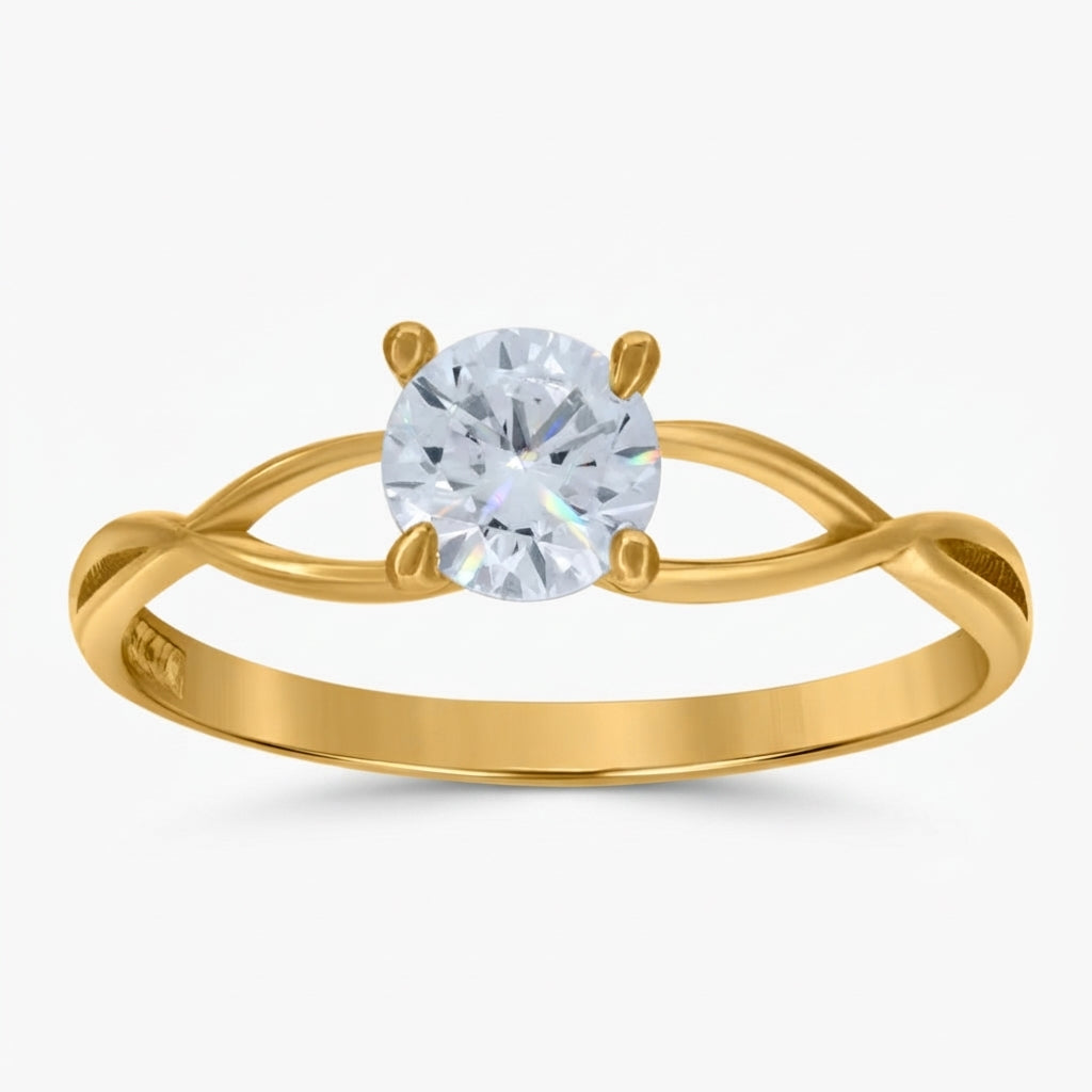 10K yellow gold women's infinity engagement ring with round cubic zirconia