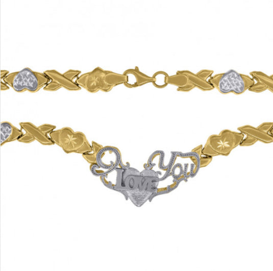 10K yellow gold women’s stampato 'I Love You' heart necklace 18 inches