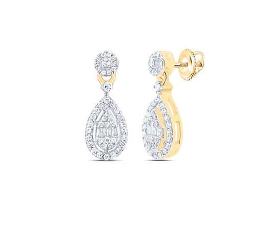 10k Pear Diamond Dangling Earrings