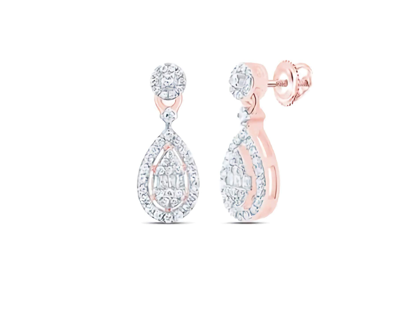 10k Pear Diamond Dangling Earrings