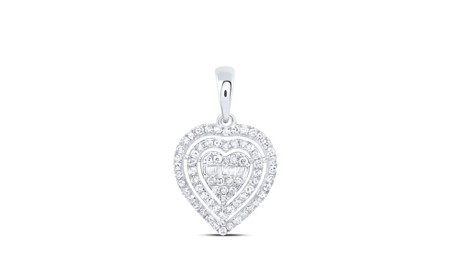 10k Round Baguette Diamonds Heart Charm