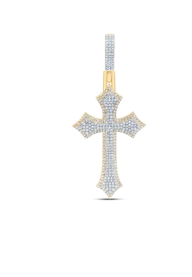 10k Yellow Gold Round Diamonds Chrome Cross