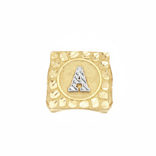 Men’s 10Kt Gold Nugget Ring – Letter A