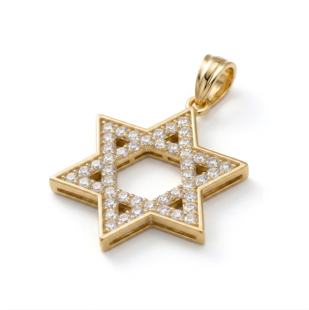 10KT gold Jewish Star pendant with clear cubic zirconia