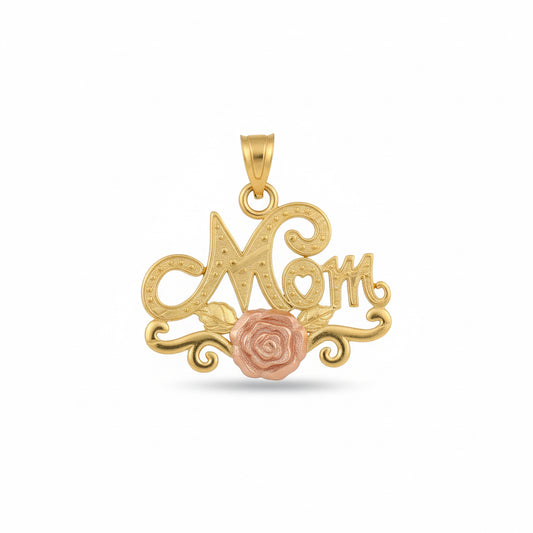 10kt two-tone gold diamond-cut rose Mom charm pendant for women, no chain included