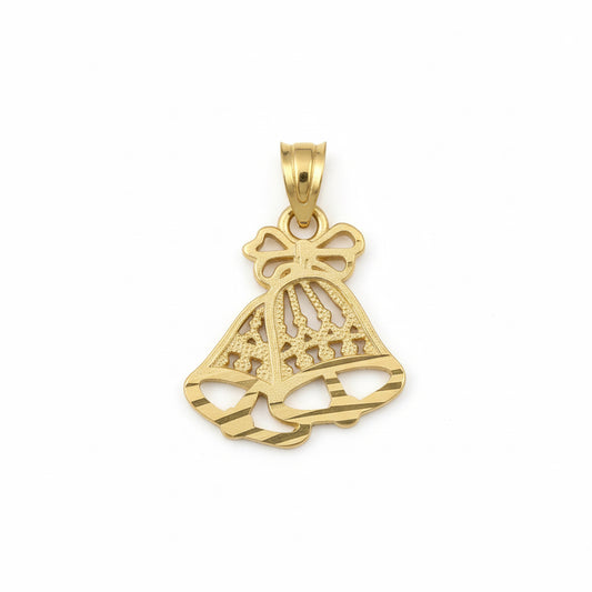 10kt yellow gold diamond-cut bells charm pendant for women, no chain included