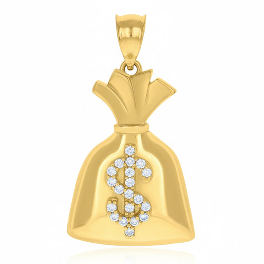 Cubic zirconia dollar sign charm pendant in 10kt gold for men