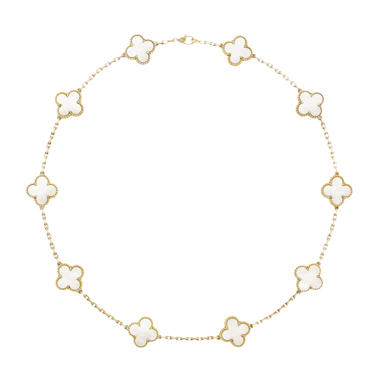 10K Yellow Gold White Clover Necklace