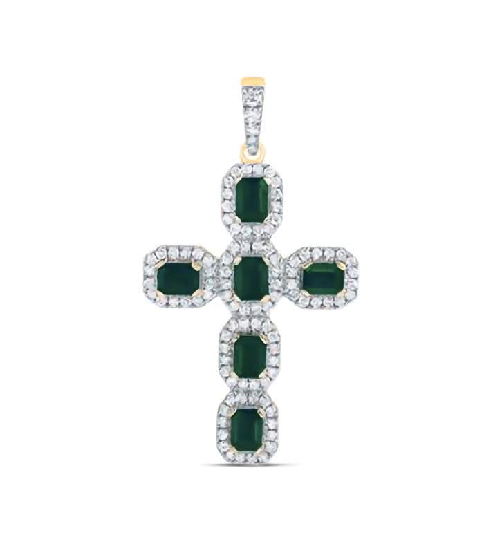 14K Natural Gemstones Diamond Cross